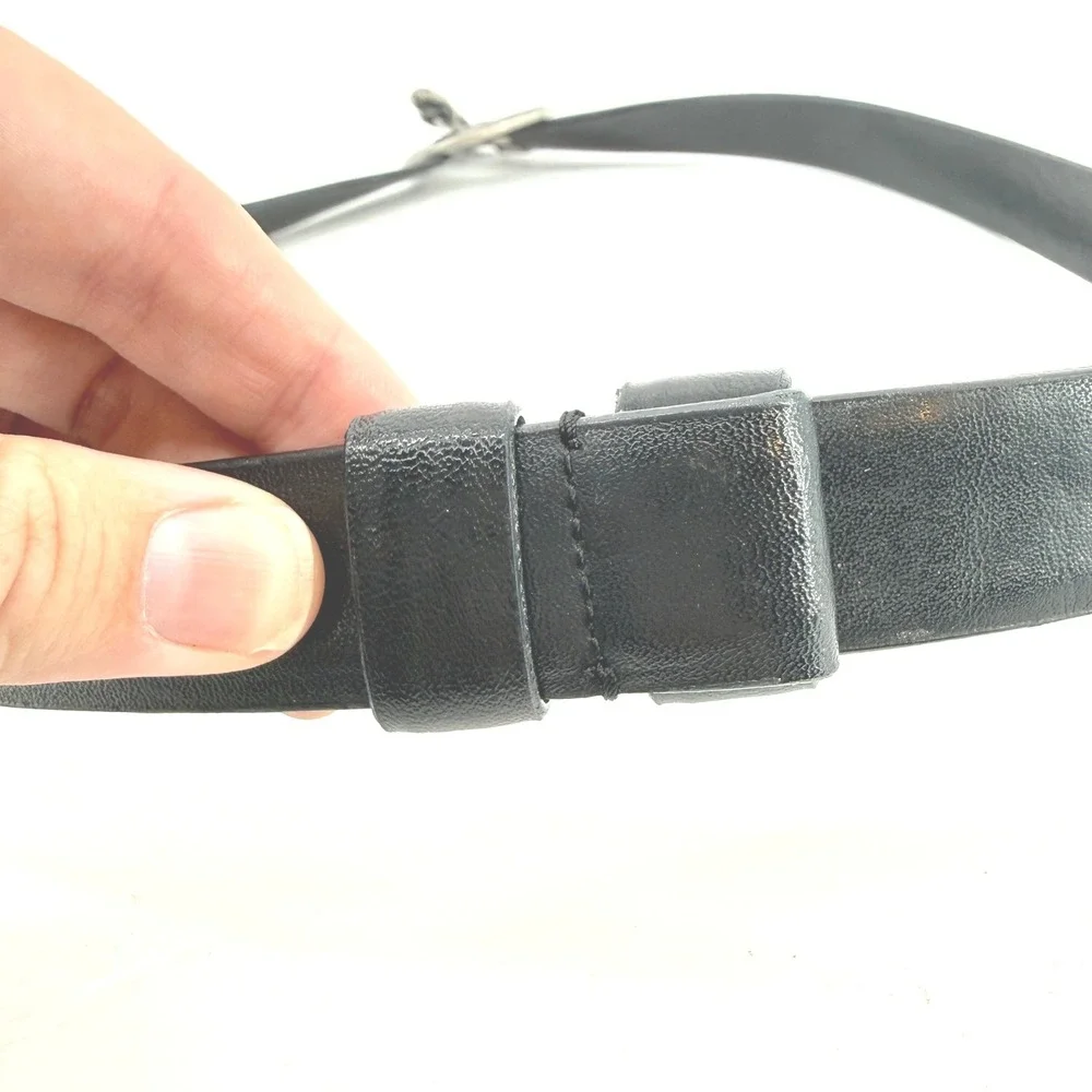 Chicos Enamel Buckle Belt Womens ML Black Leather Multi Color Artisan Vintage